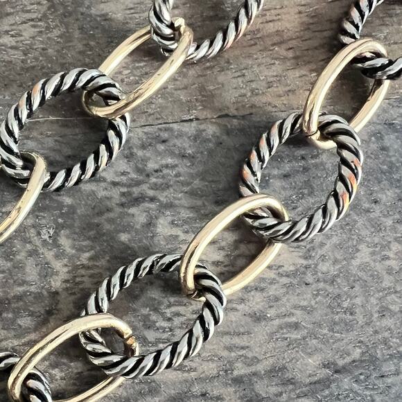 Gold and silver tone textured long sophisticated chain link adjustable necklace - Picture 5 of 6